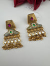 Amrapali inspired Matt Gold, kundan, Turquoise Enamel, ChandBali long Earrings, designer jewelry