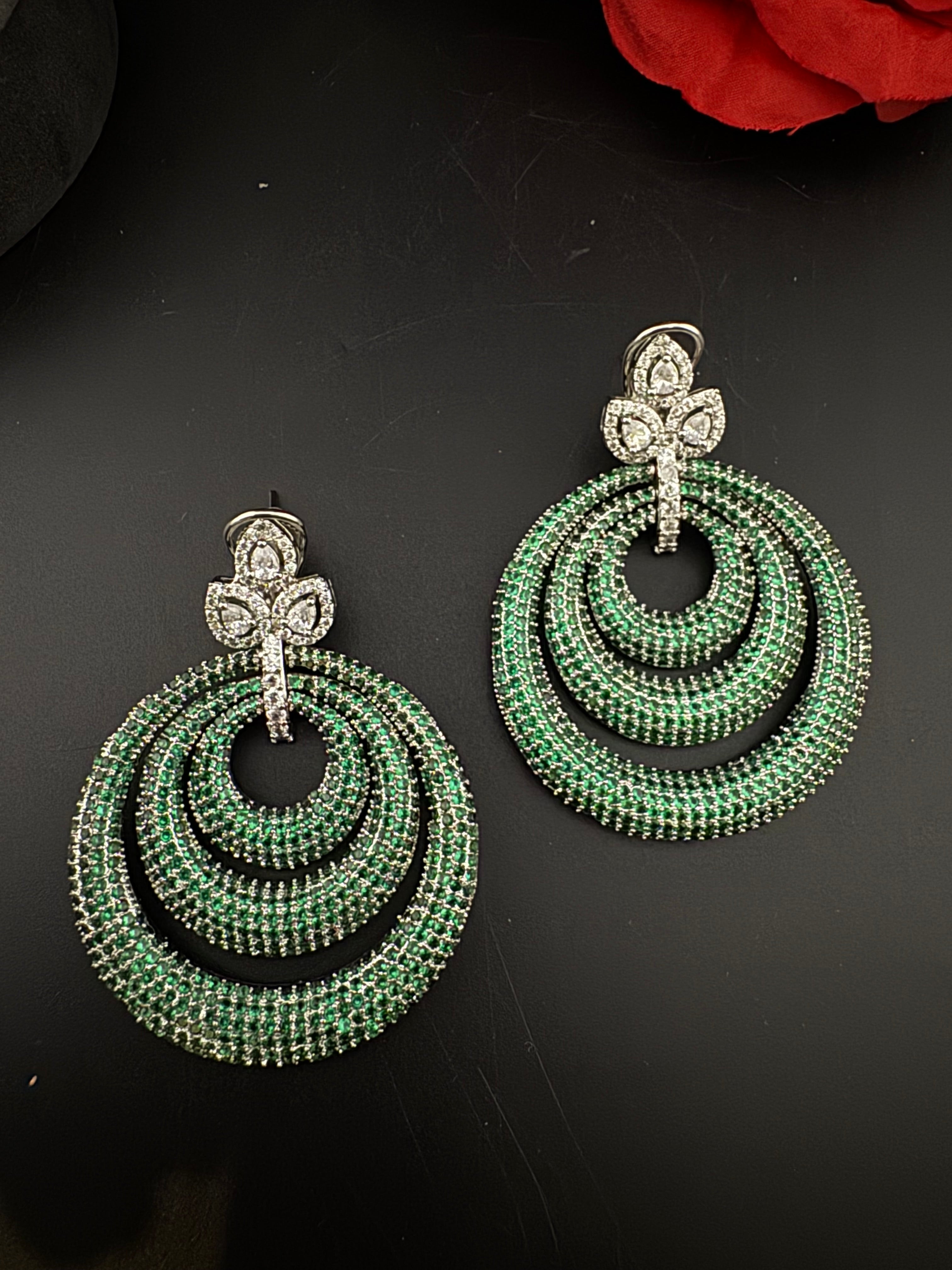 Premium Nano Setting of Cubic Zirconia in silver is designer Inspired Statement Oversized Circular Dangle earring/Bridal/bridesmaid gift