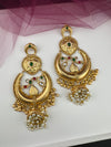Kashmiri style, brass, stone and pearls chandbali oversized earrings, Indian Jewelry