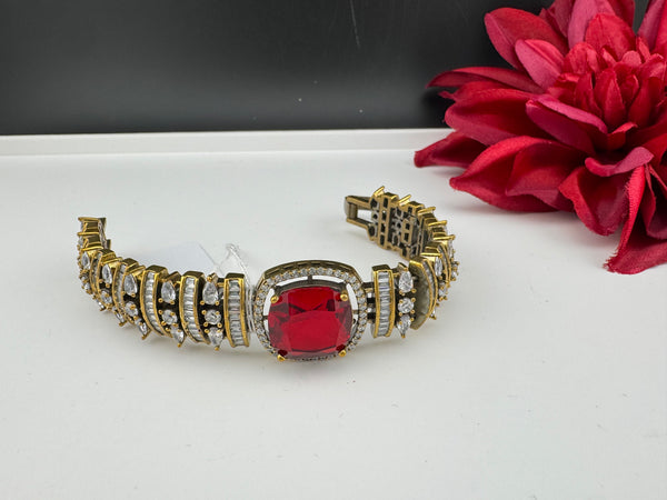 Moissanite Kundan, Crystal, CZ Adjustable Gold Polish Bracelet, Kids Bracelet fits 2.4"