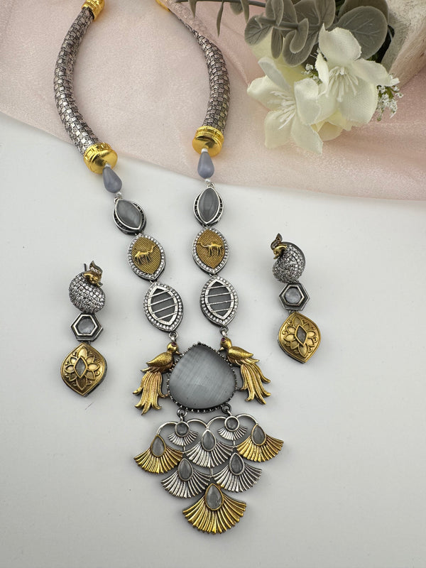 Amrapali inspired, oxidized, CZ, Stone Fusion Long necklace set, Rani haar, everyday wear jewelry
