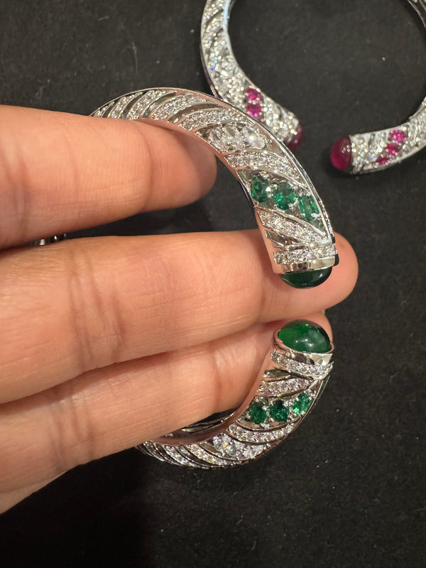 Openable Cuff bracelet with Stones, American Diamonds, crystal stones, CZ, Fits size upto 2.6"