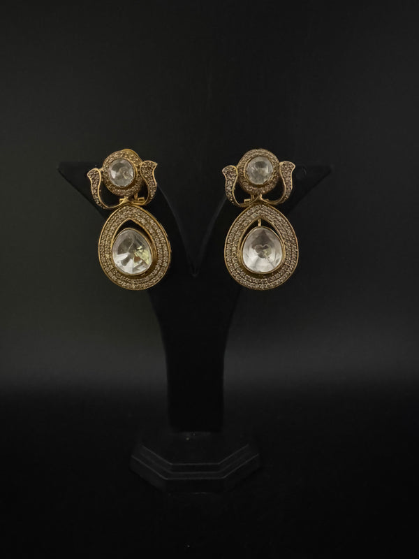 Victorian Uncut Kundan, CZ details is Tyaani Inspired designer earringsDrop Earrings