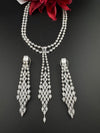 Crystals and CZ Diamond Statement double Layered Necklace Set, White Gold Plated Choker set