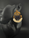 Amrapali inspired Matt Gold, Stone, pearls, Chandbali Earrings, designer jewelry