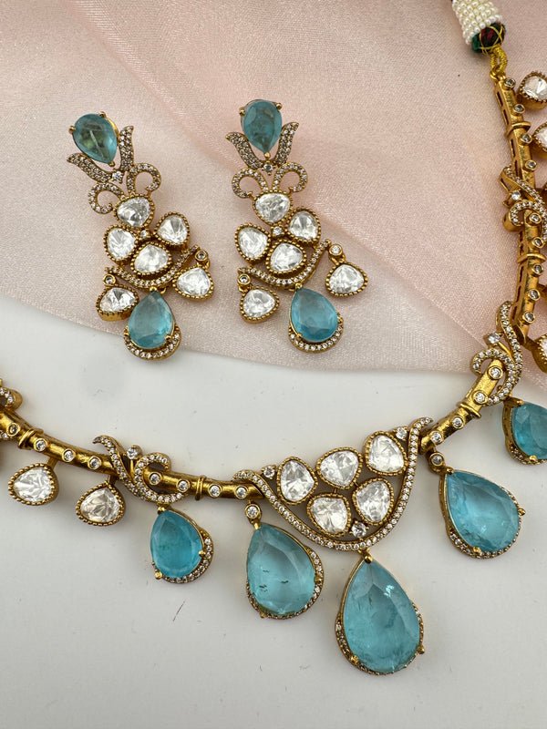 Kundan, CZ, Doublet Stone collar flexible necklace set, Indian Bridal Jewelry set