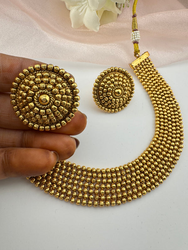 Gold plated brass contemporary necklace set, Indian Bridal Jewelry set