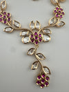Kundan, Moissanite, stone Sleek Gold flower long necklace set, Indian Bridal Jewelry