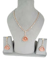 Stone and CZ Diamond Pendant Necklace Set, White Gold Plated set