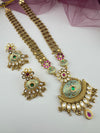 Rajwadi Kundan Enamel Stones Gold Necklace Set, Indian Bridal Rani Haar