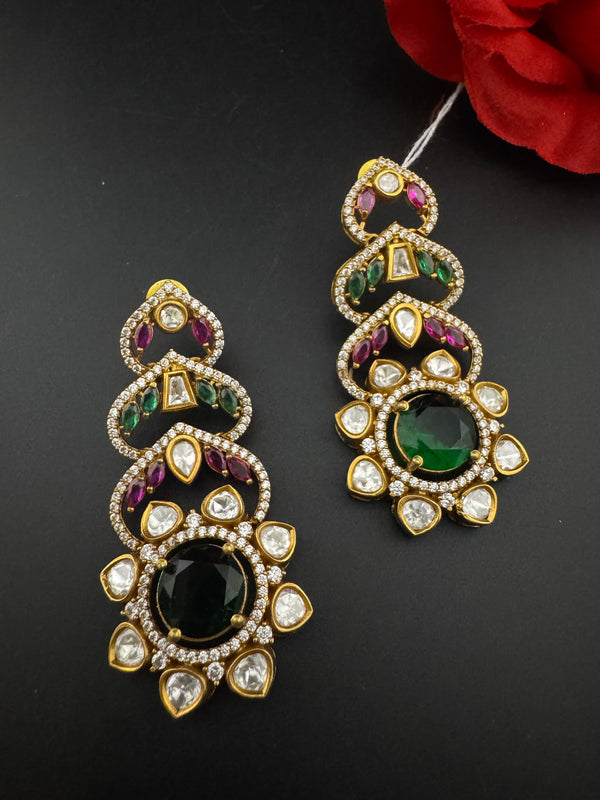 Cubic Zirconia, Kundan, Stone Chandelier Drop Earrings, Moissanite, CZ, Designer jewelry