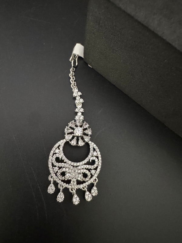 Silver Cubic Zirconia/Diamond Small Tikka, Indian Maang Tikka, kids Headpiece, head jewelry
