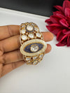 Moissanite Kundan, MOP, CZ Adjustable Bracelet Bangle, Gold Polish Designer Bangle