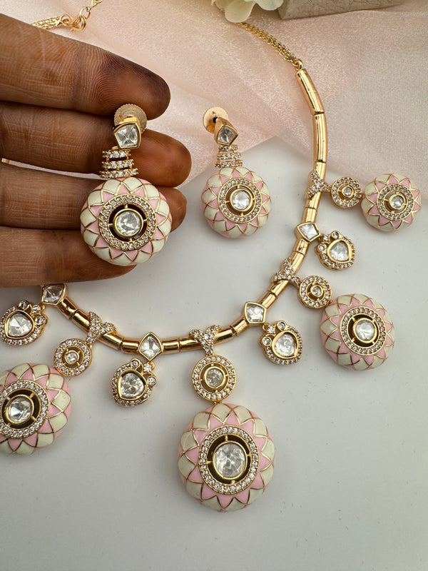 Enamel, Minakari, Kundan, CZ Gold plated Hasli necklace set, Indian Bridal Jewelry set