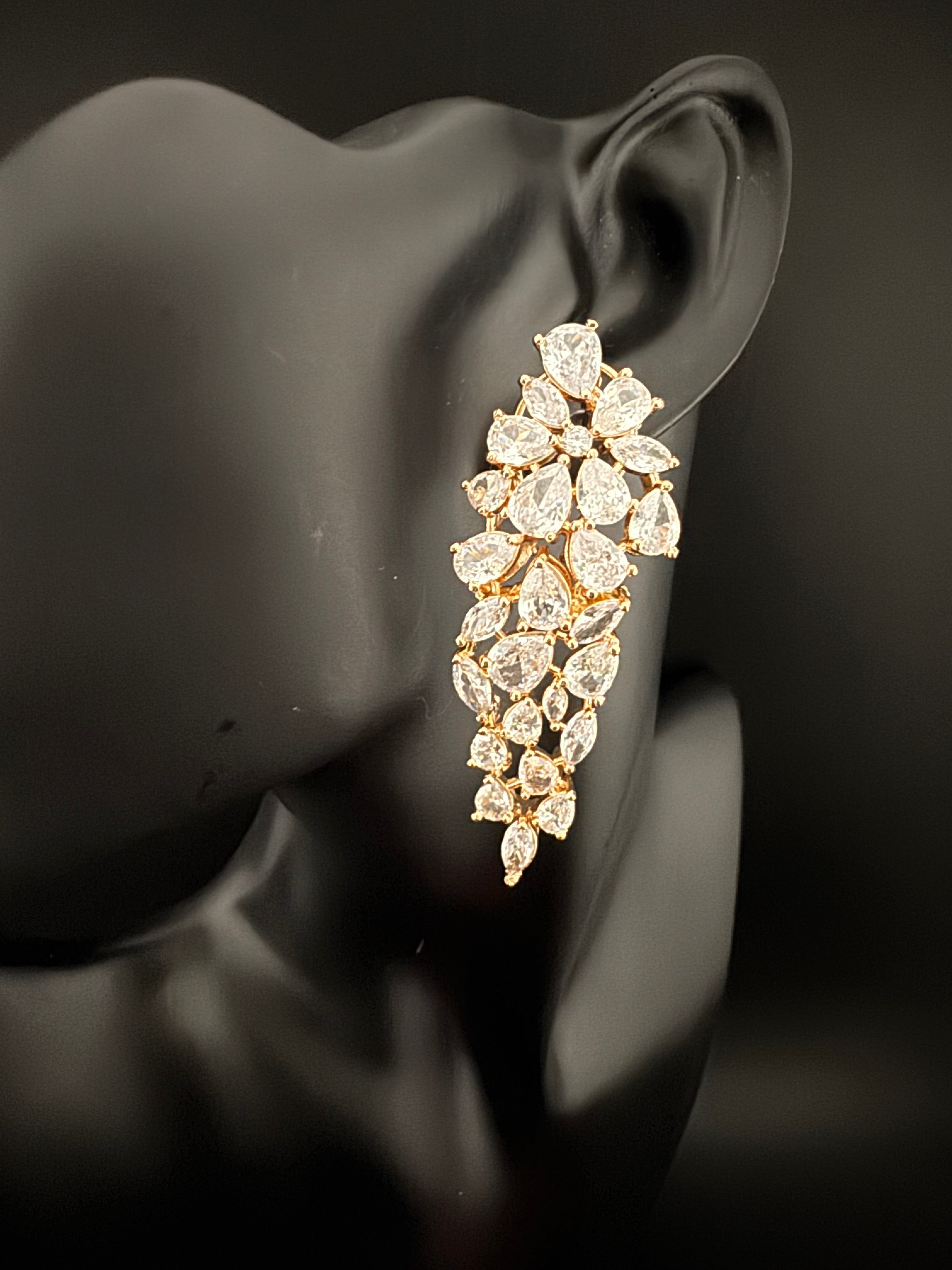 Premium Cubic Zirconia Chandelier Long earrings is designer Inspired, Statement Long earring, Bridal, Party, Wedding jewelry, Shiny