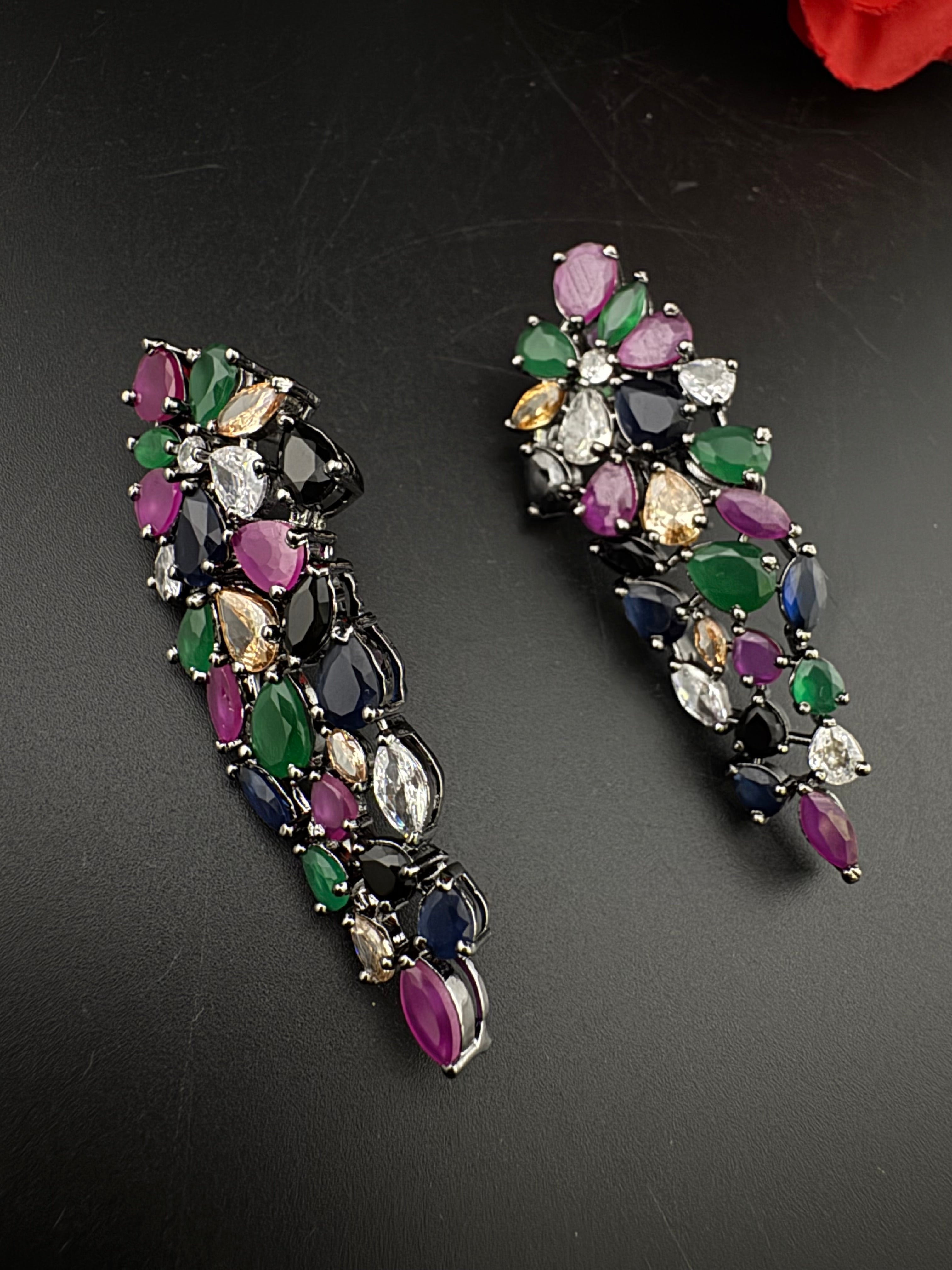 Premium Cubic Zirconia and stones Chandelier Long Victorian earrings is designer Inspired, Statement Long earring, Bridal, Party jewelry