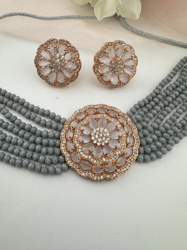 Hydro beads, CZ, Stones Choker necklace set, Indian Bridal Jewelry, chic set