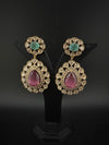 Pink and Green Kundan, CZ, Chandbali Earrings, High shine, Bridal, Moissanite, Tyaani inspired Designer jewelry