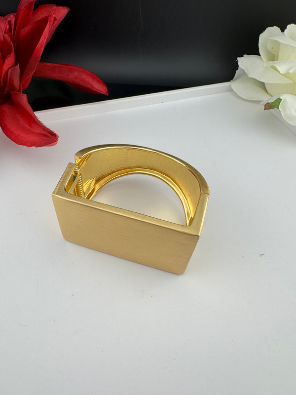 Brushed finished Gold Chunky Cuff Bracelet Bangle, Anti Tarnish, fits sizes upto 2.6"