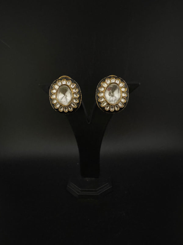 Kundan Enamel Big Stud Earrings, designer Inspired, Indian jewelry