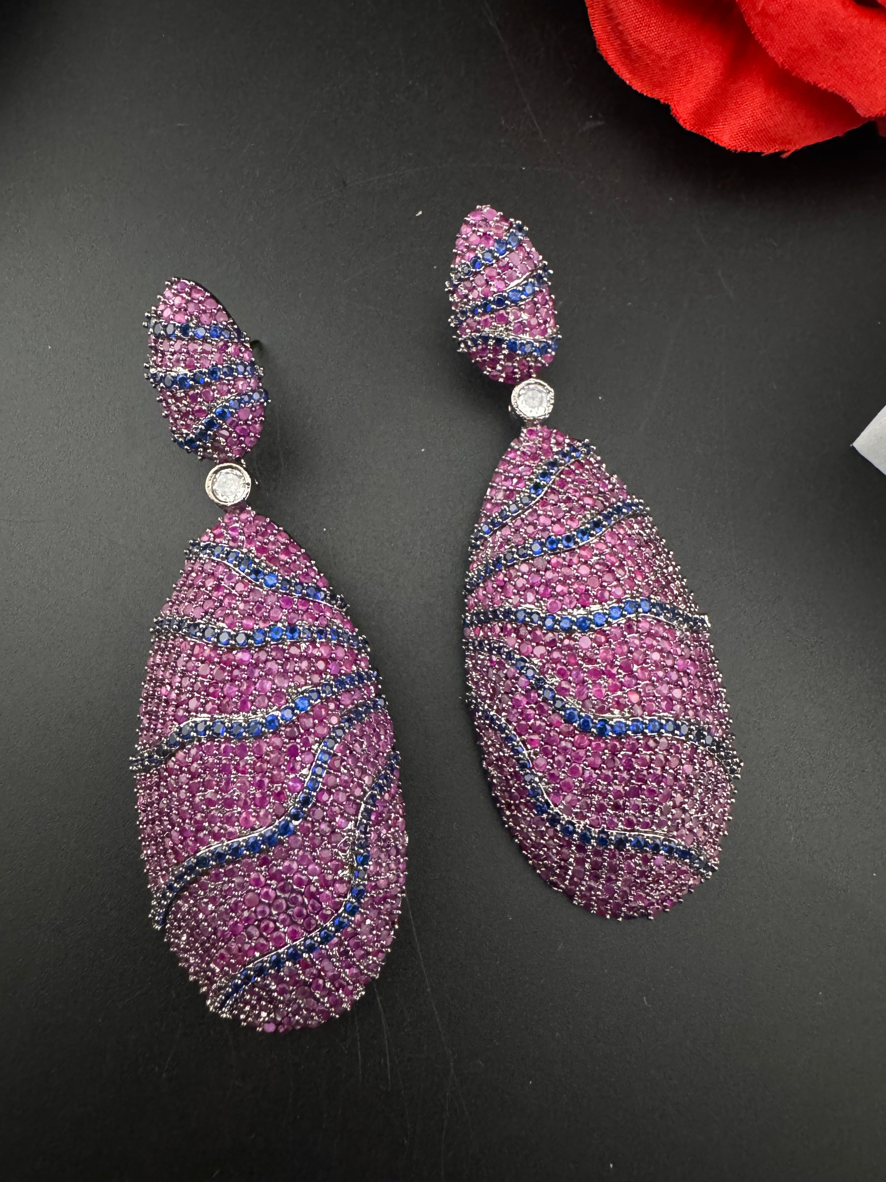 Premium Nano Setting Cubic Zirconia Victorian Long earrings in Dangle Drop shape, designer Inspired Statement long drop dangle earrings