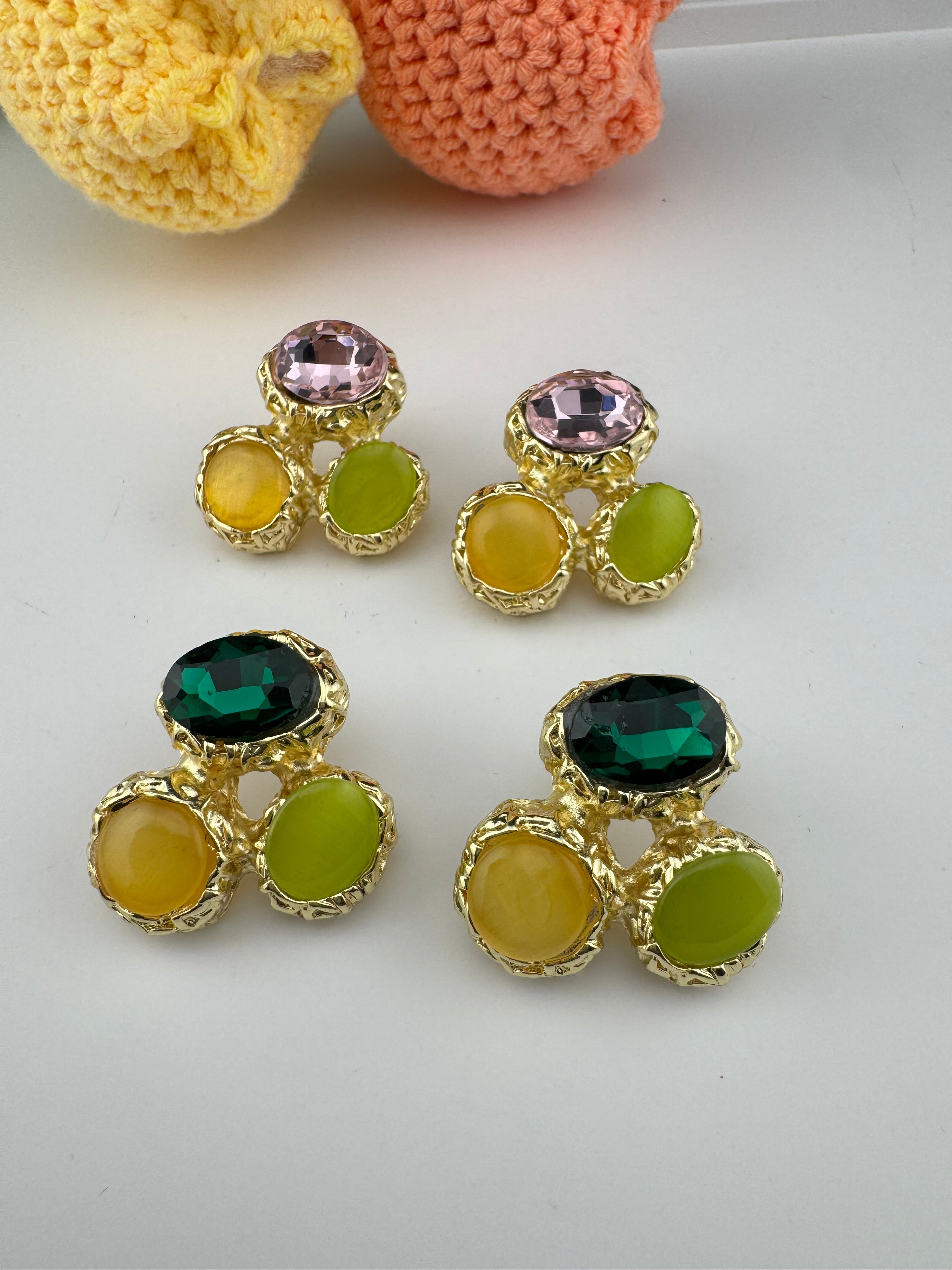 High Quality Premium Stones, CZ, Glass Crystals in gold is Swarovski inspired designer stud earrings/Big size Stud earrings/Statement stud