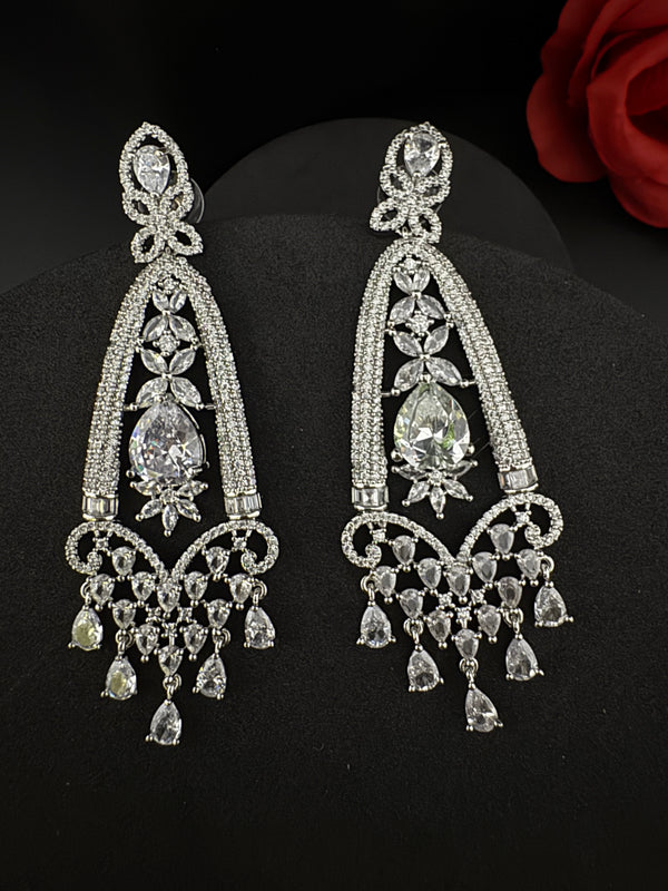 Premium Cubic Zirconia Crystals Chandelier earrings is designer Inspired, Statement Long sleek earring, Bridal, Party, Wedding jewelry, chic