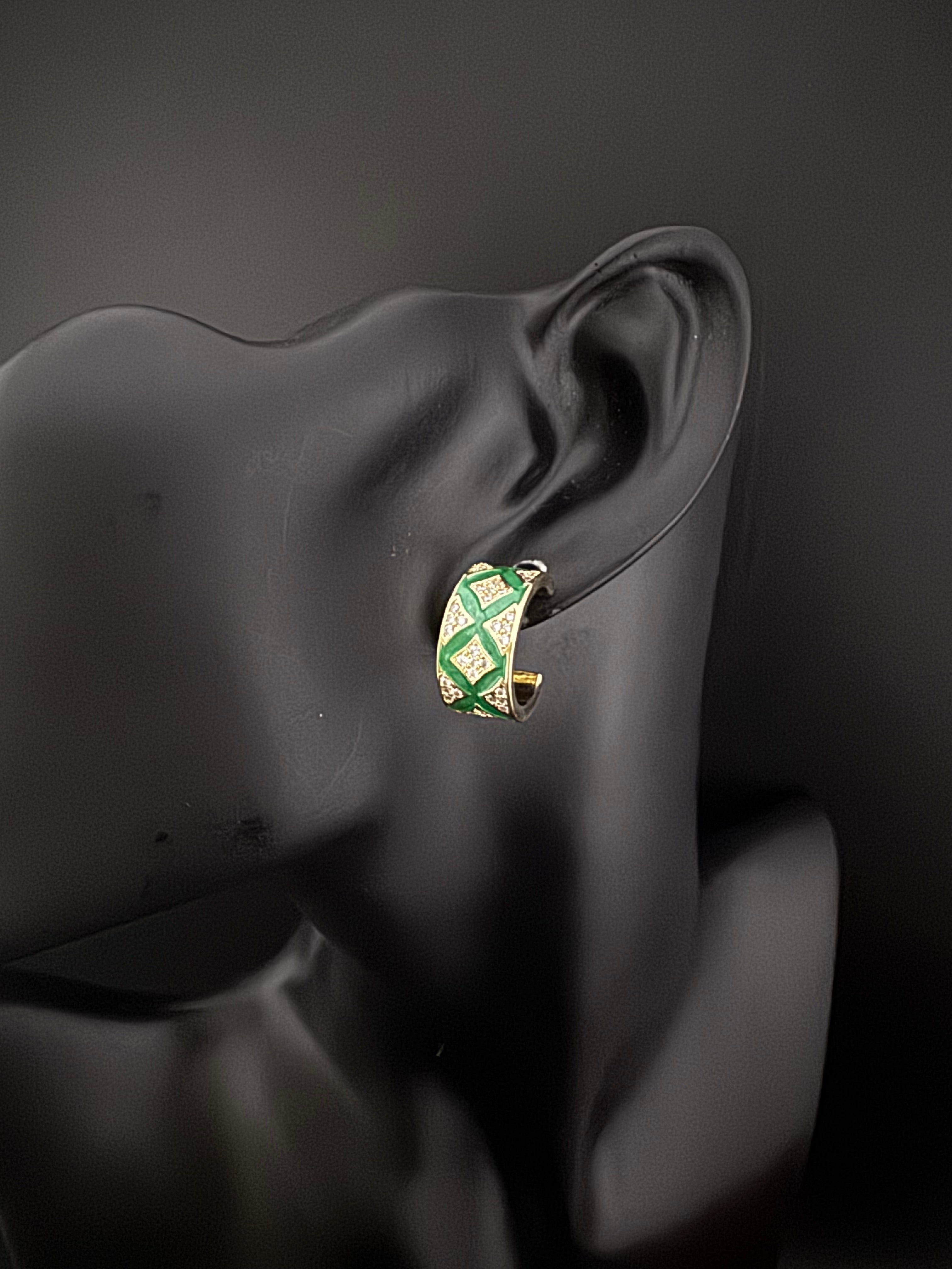 Cubic Zirconia and Enamel hoops, Indian jewelry, everyday lightweight earrings/Bridesmaid Gift/designer hoops/Small Statement hoops