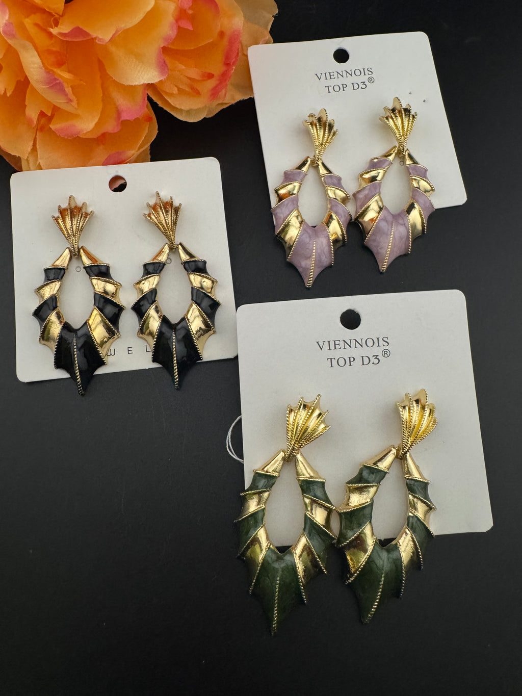 High Quality Premium Enamel and gold Designer Drop Earrings