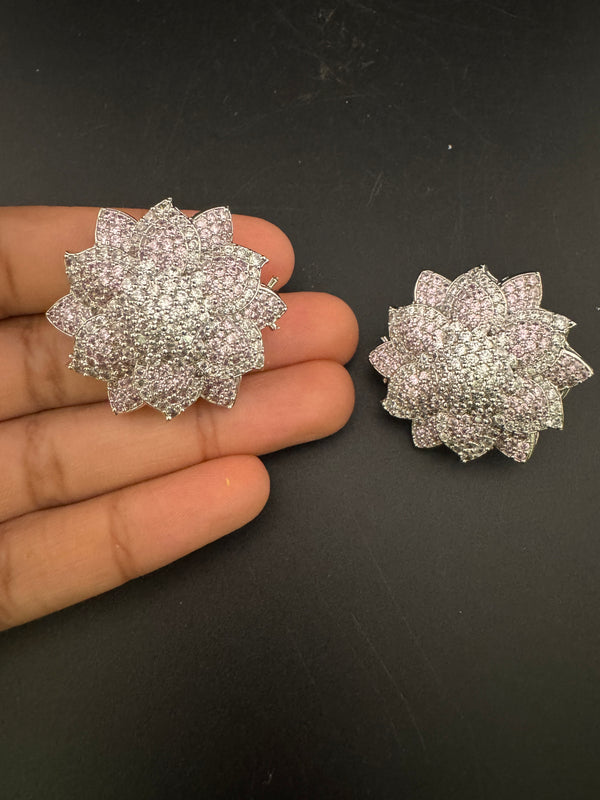 Cubic Zirconia, Diamond nano setting flower stud earrings, Indian Jewelry