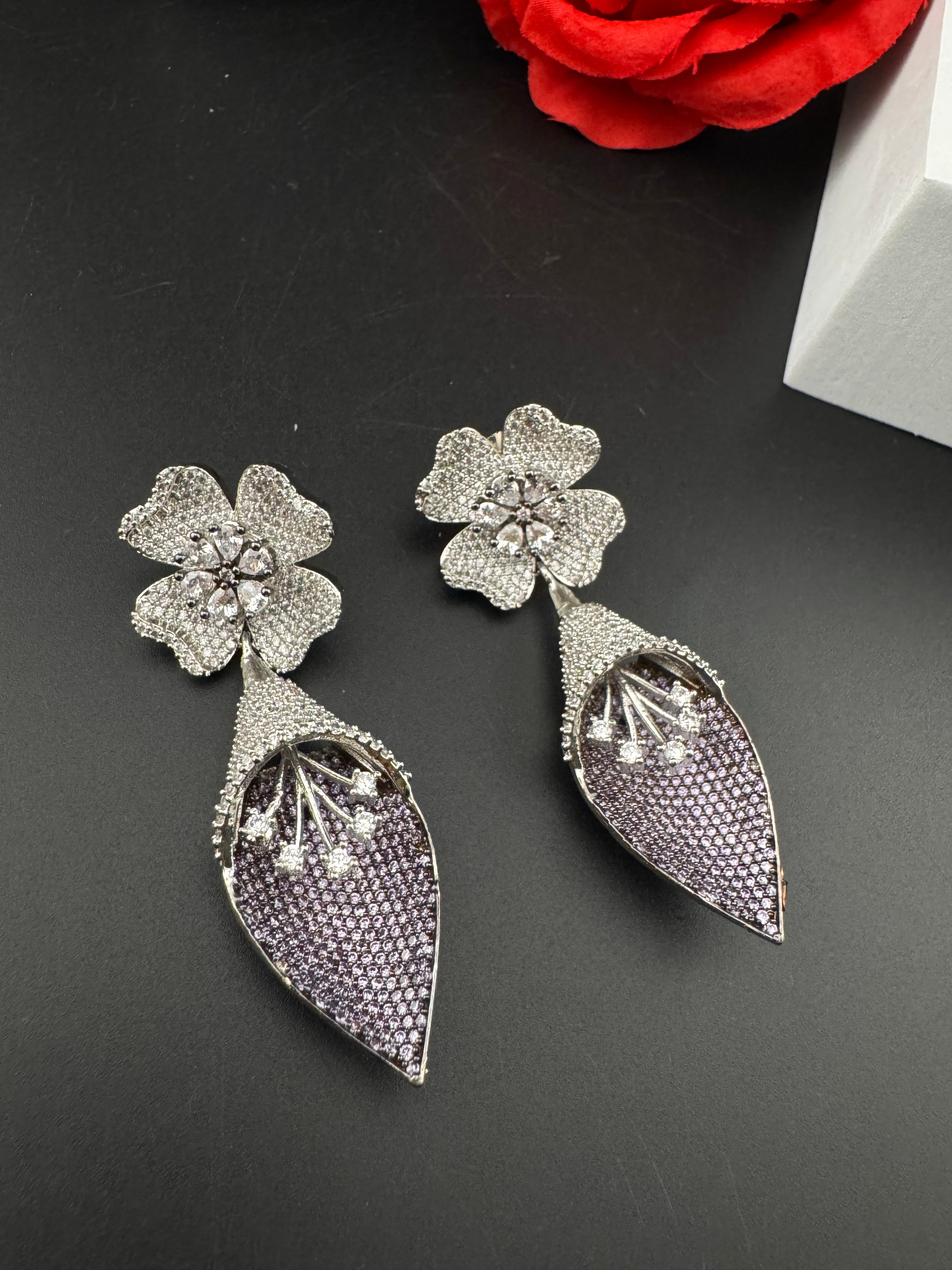 Premium Nano Setting Cubic Zirconia 3D earrings in Spear Drop, stylish, designer Inspired Statement Dangle earring/Bridal Bridesmaid earring