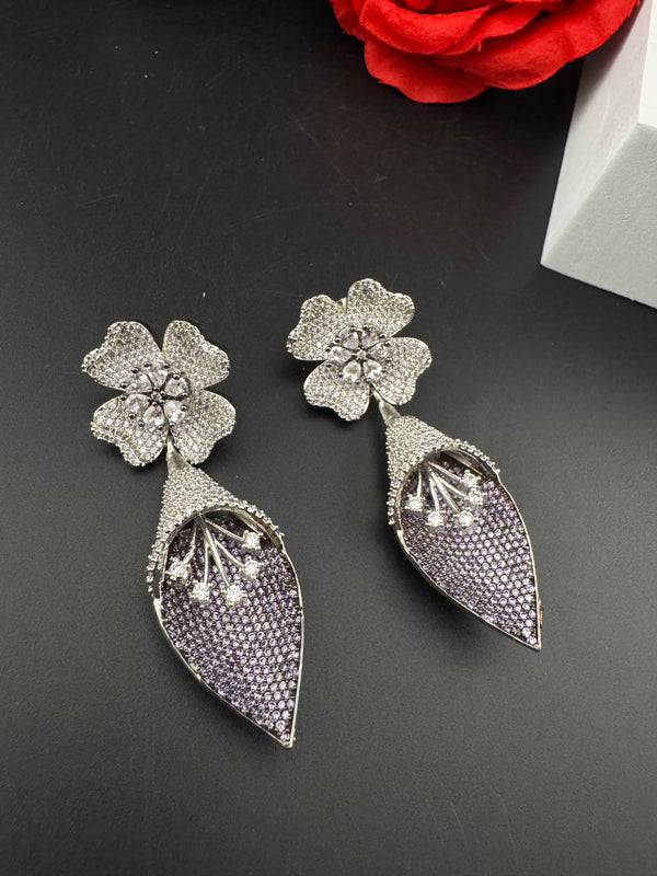 Premium Nano Setting Cubic Zirconia 3D earrings in Spear Drop, stylish, designer Inspired Statement Dangle earring/Bridal Bridesmaid earring
