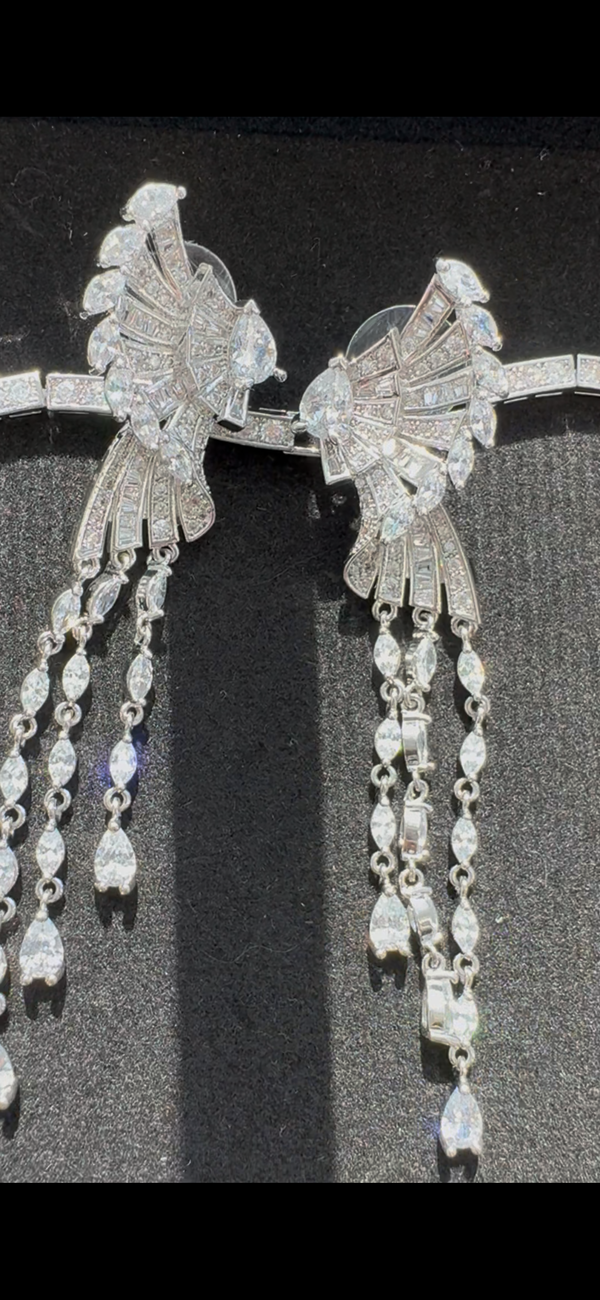 Swarovski Crystals and CZ Diamond all over Necklace Set, White Gold Plated set