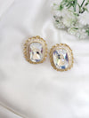 Gold Polish Crystal Stone Stud Earrings, All over Cubic Zirconia, AD, CZ, Indian Jewelry