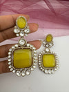 Gold with Yellow Doublet stone, kundan, cubic zirconia chandbali Drop earrings, Indian Jewelry