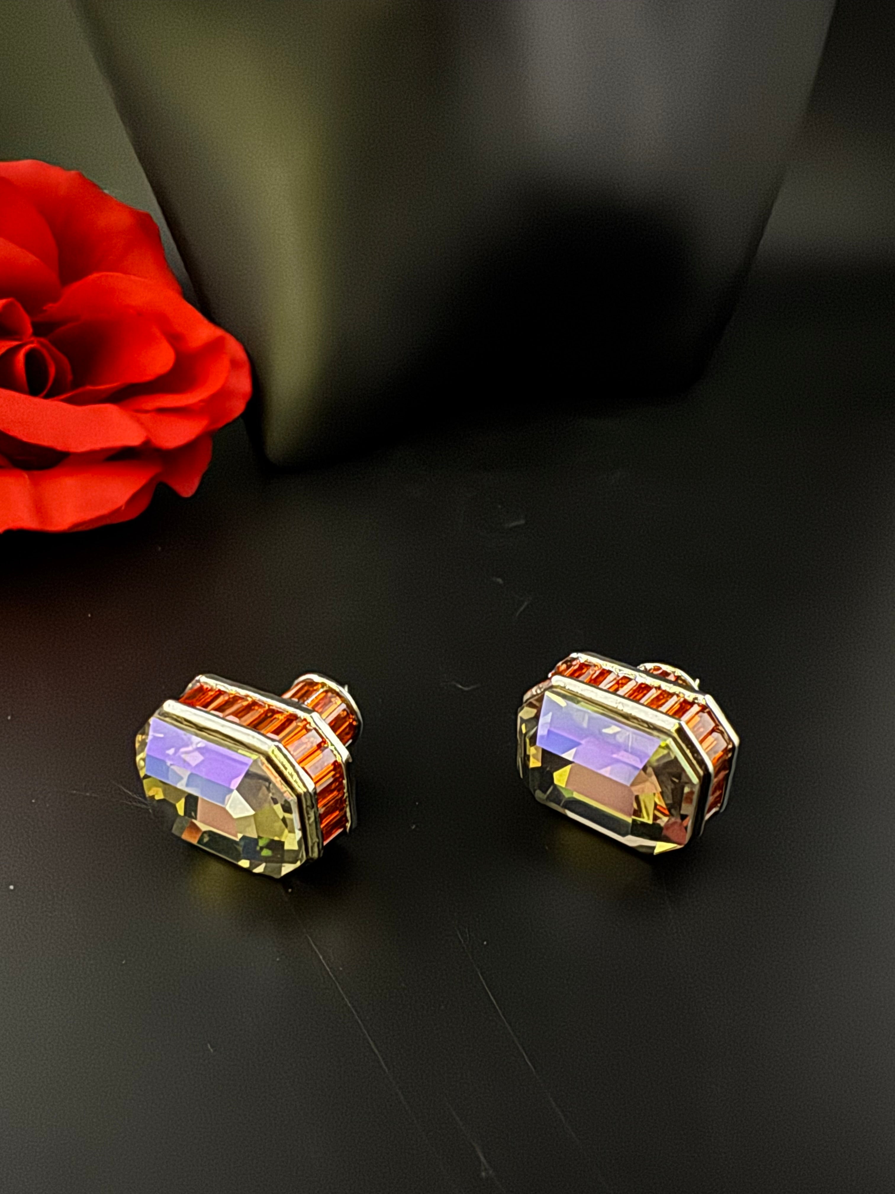 Premium Swarovski style Crystal and Cubic Zirconia in unique designer Orange studs earrings, crystals at the backing/Bridesmaid gift