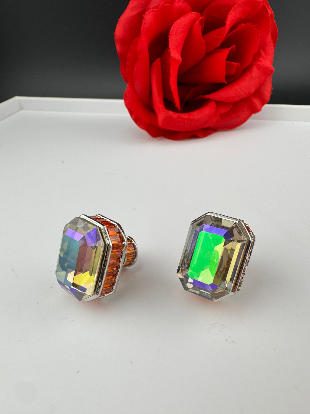 Premium Swarovski style Crystal and Cubic Zirconia in unique designer Orange studs earrings, crystals at the backing/Bridesmaid gift