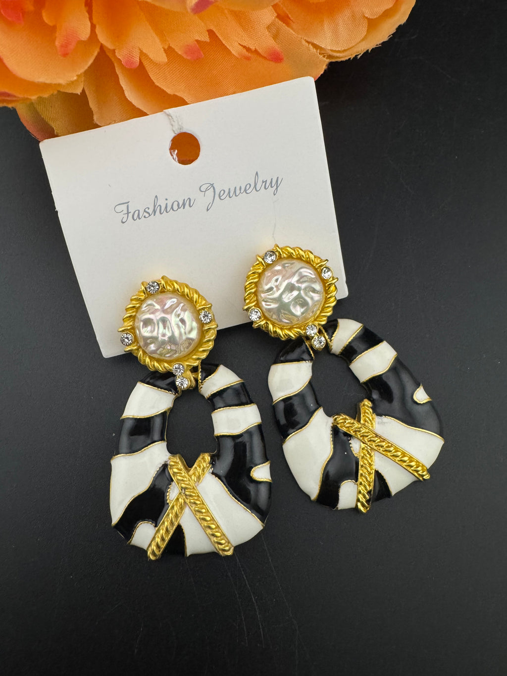 High Quality Premium Enamel and gold Designer Drop Earrings