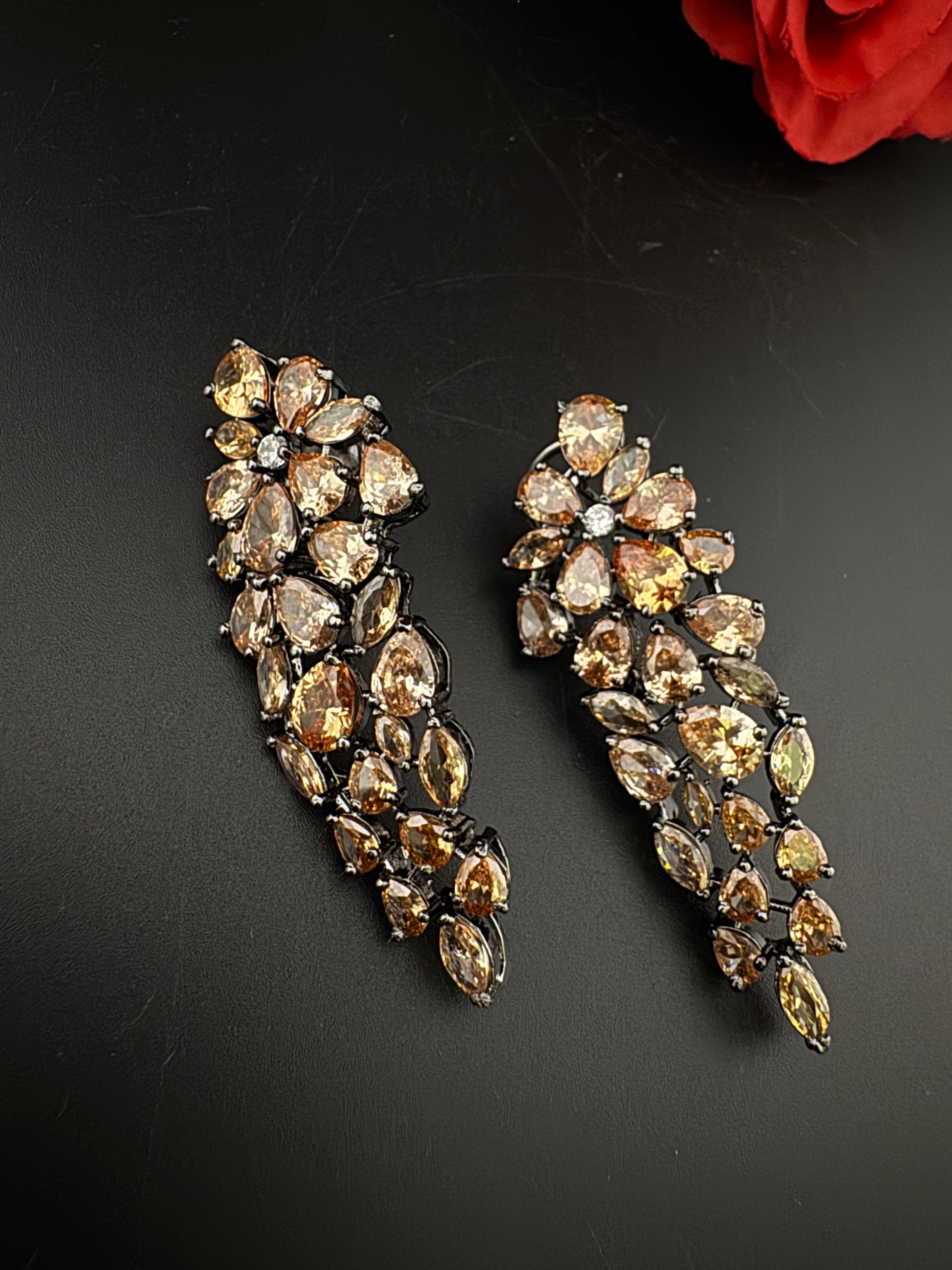 Premium Cubic Zirconia and stones Chandelier Long Victorian earrings is designer Inspired, Statement Long earring, Bridal, Party jewelry