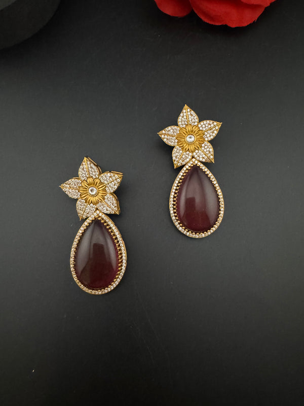 CZ and Gold, Doublet Stone Chandelier Drop Earrings, Bridal, Designer jewelry