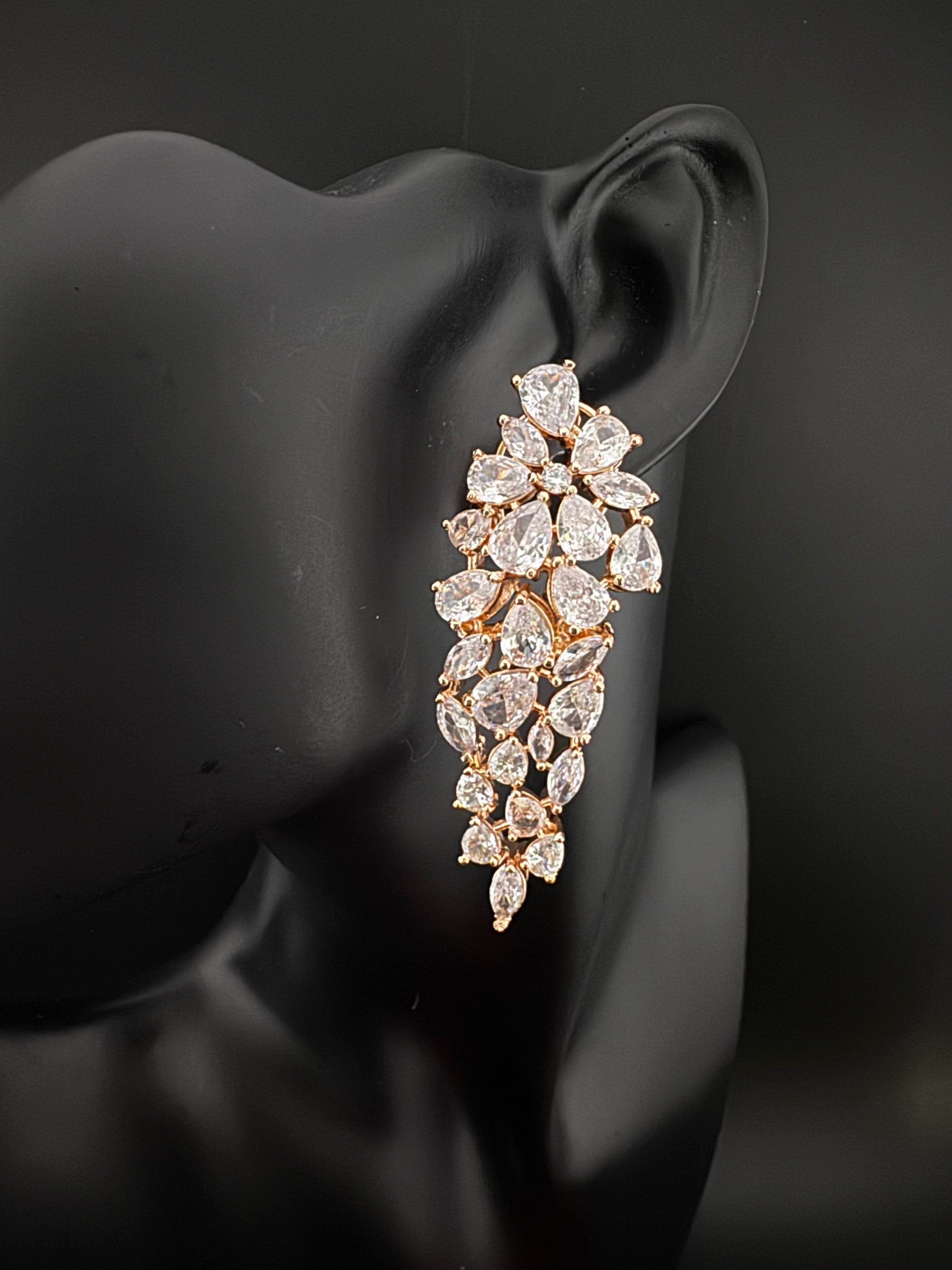 Premium Cubic Zirconia Chandelier Long earrings is designer Inspired, Statement Long earring, Bridal, Party, Wedding jewelry, Shiny