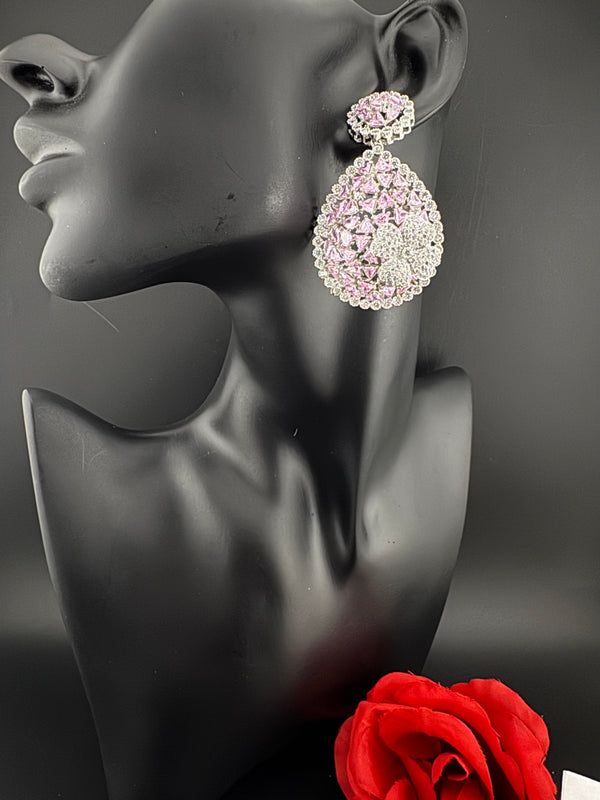Premium Nano Setting of Cubic Zirconia in silver is designer Inspired Statement Drop Dangle earring/Unique Indian, Bridal, bridesmaid gift