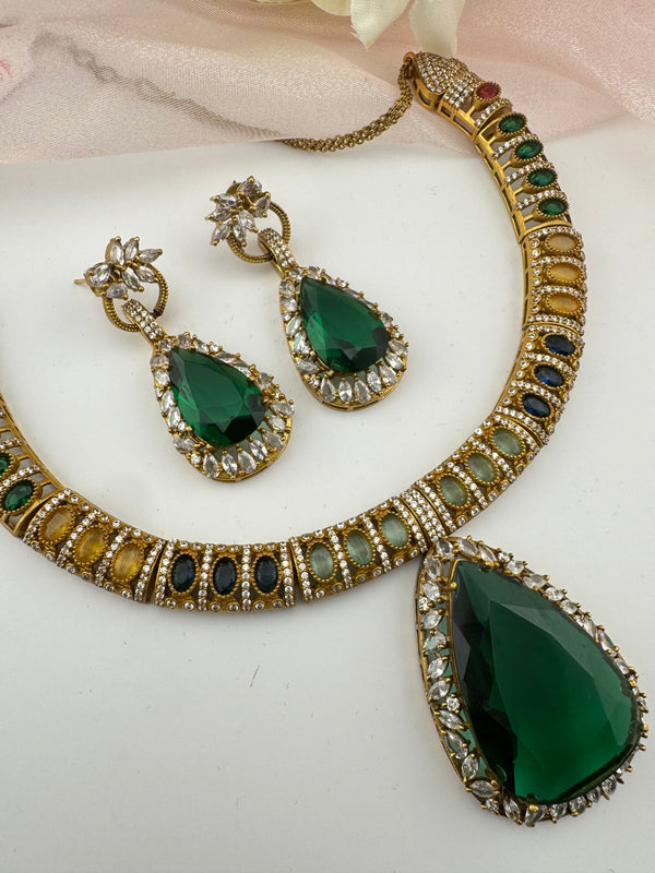 Stones, CZ/AD Gold Plated necklace set, Indian Bridal Jewelry set