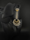 Oxidized Silver and Gold ChandBali Very long Earrings, designer jewelry