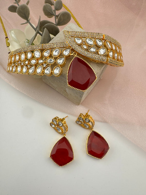 Kundan, CZ, Doublet Stone choker necklace set, Indian Bridal Jewelry set