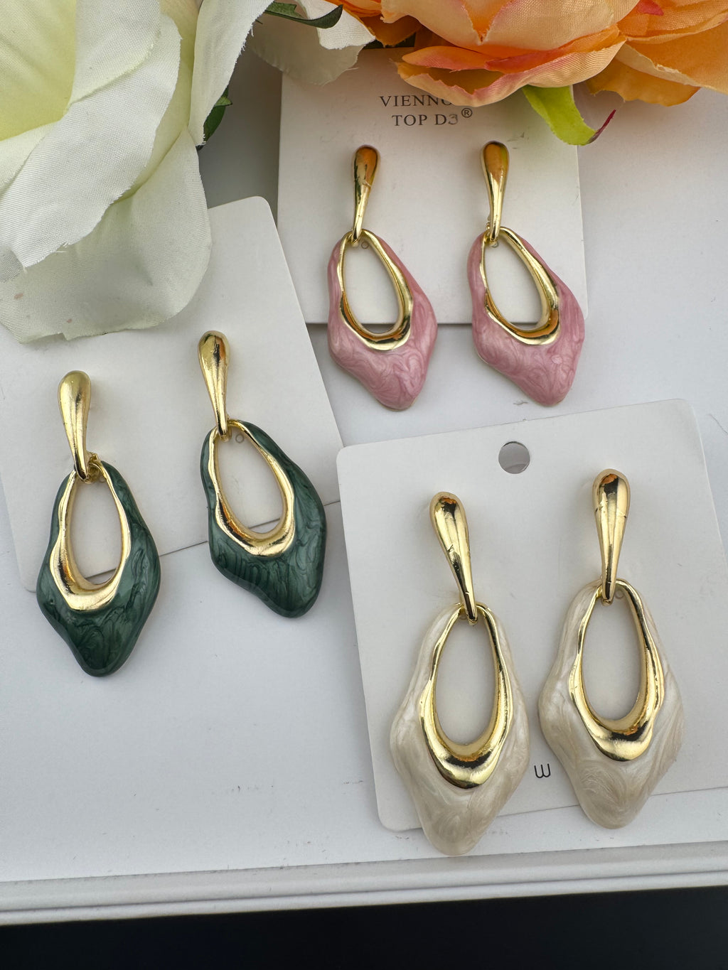 High Quality Premium Enamel and gold Designer Drop Earrings