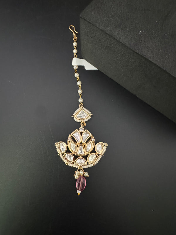 Pearls, Kundan Tikka, Indian Maang Tikka, Headpiece, Bridal jewelry