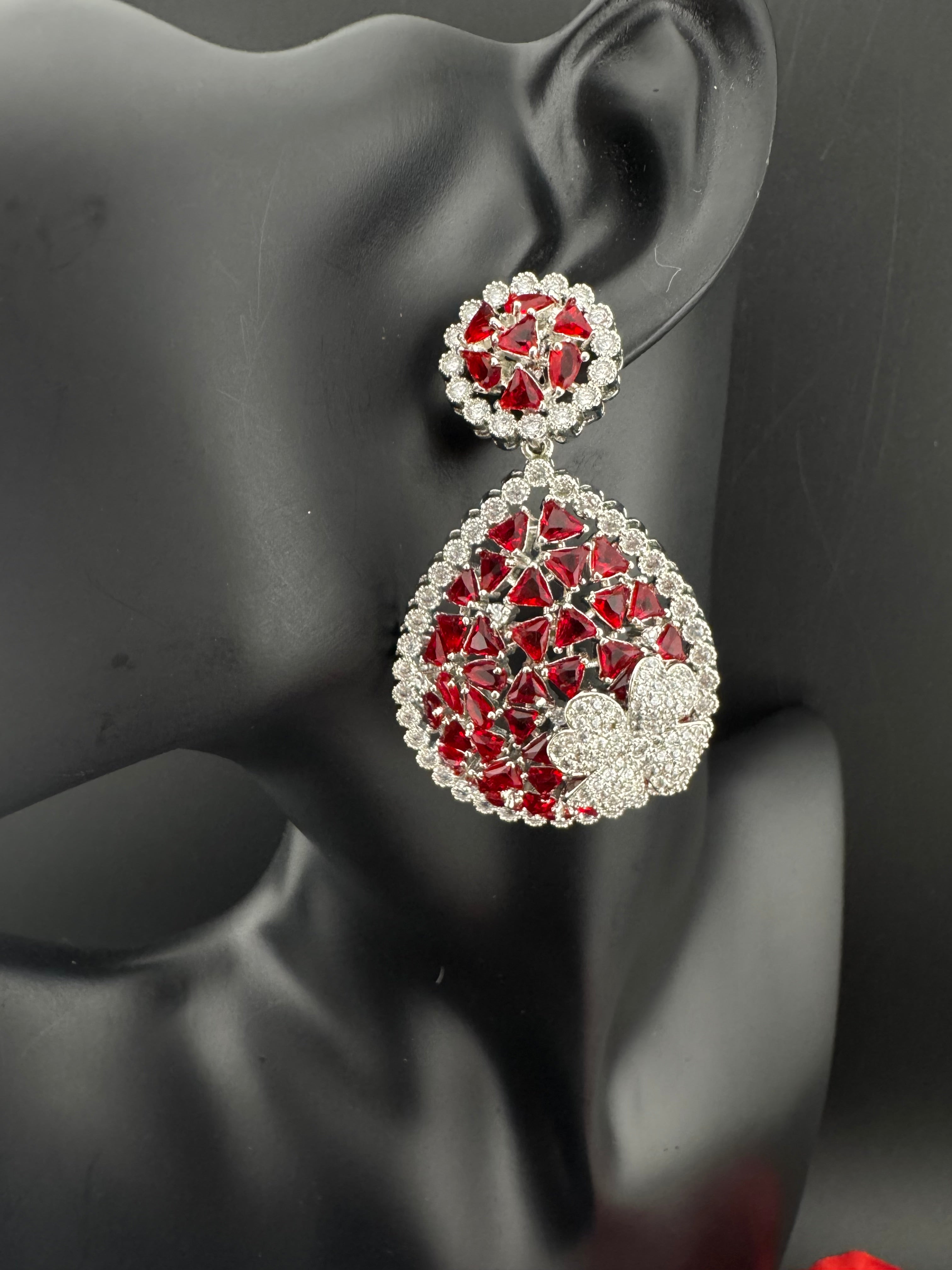 Premium Nano Setting of Cubic Zirconia in silver is designer Inspired Statement Drop Dangle earring/Unique Indian, Bridal, bridesmaid gift