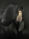 Gray and Gold Kundan, Stone Chandelier Drop Earrings, Bridal, Moissanite, CZ, Designer jewelry