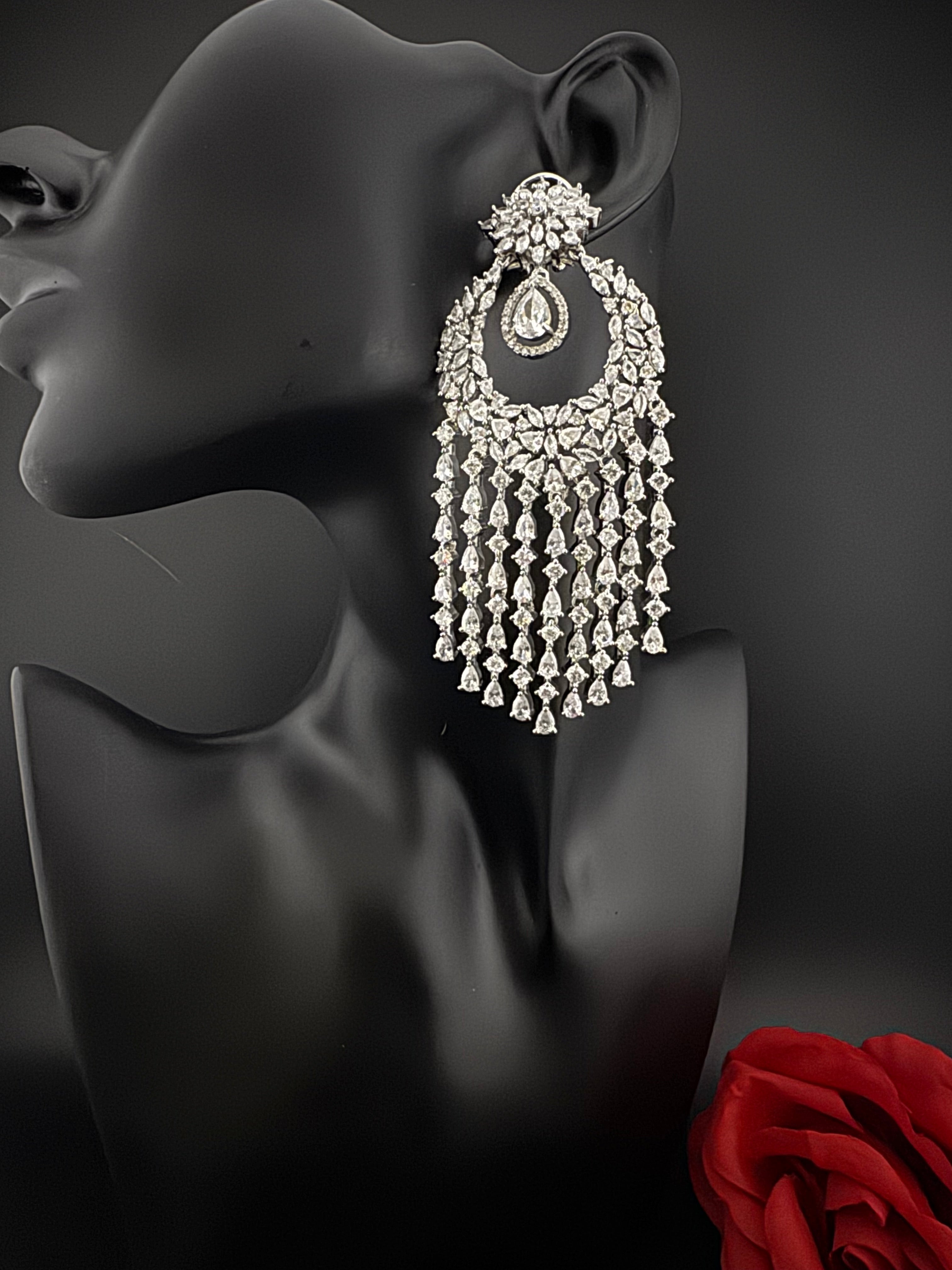 Premium Cubic Zirconia Chandelier Oversized earrings is designer Inspired, Statement Long earring, Bridal, Party, Wedding jewelry,